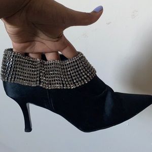 Rhinestone satin black booties